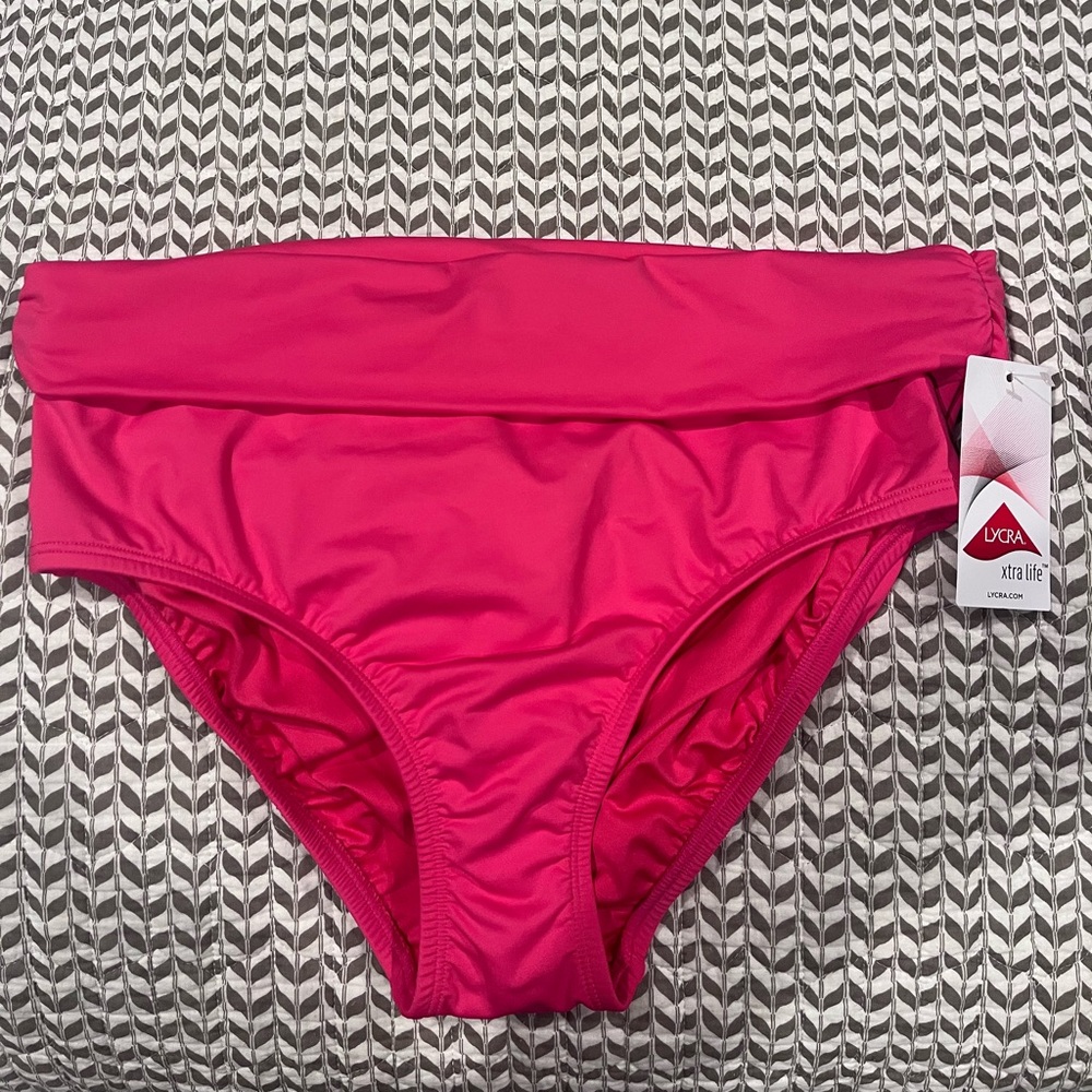 New pink swim bottoms. Waistband can be folded down or worn up.